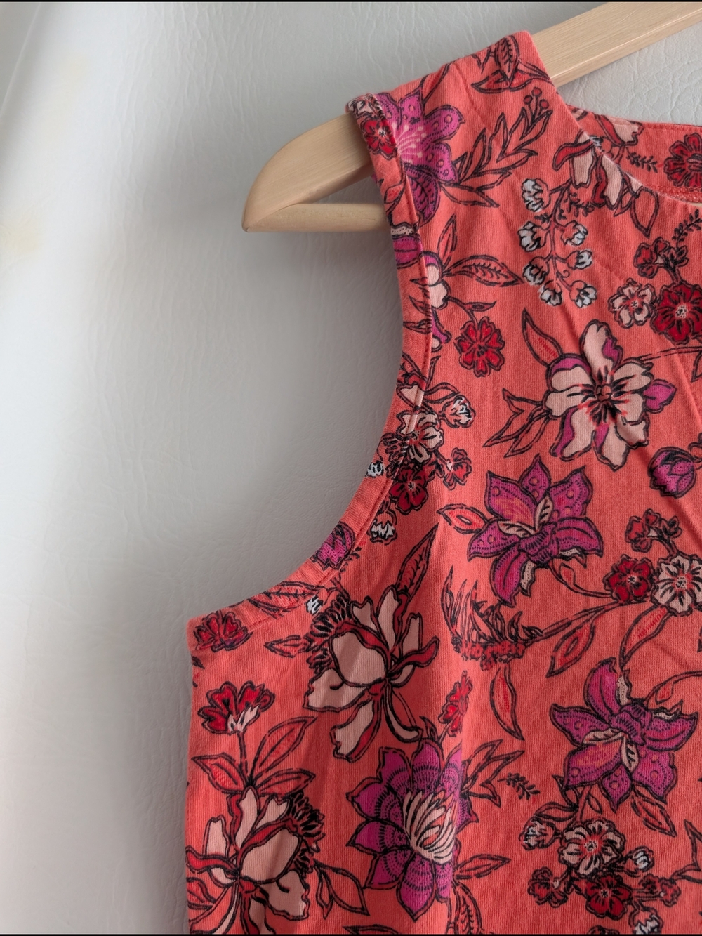 Lands End Orange Floral Cotton Jersey Sleeveless Dress Pockets - M - Picture 4 of 14